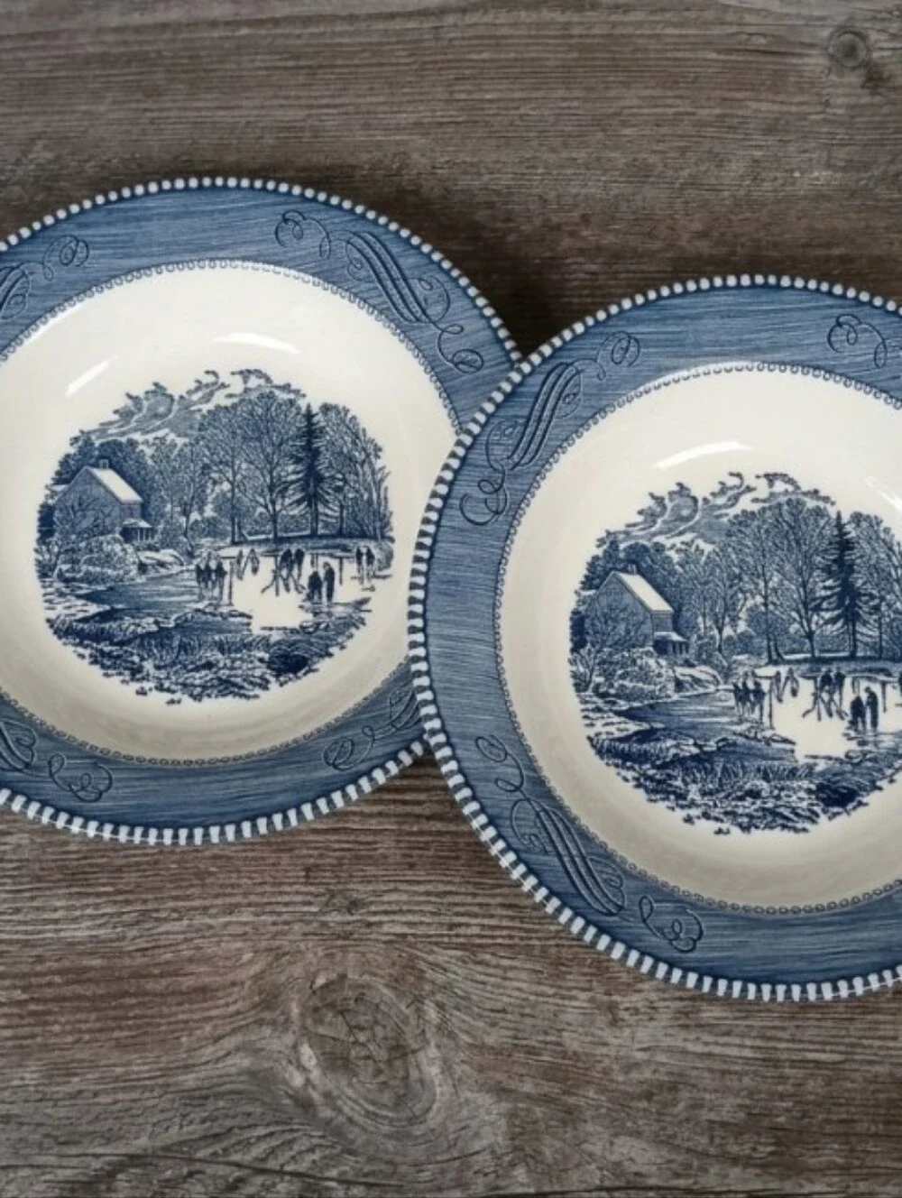 Vintage Currier & Ivy Early Winter Blue Ceramic Serving Bowls - Classic Style 2